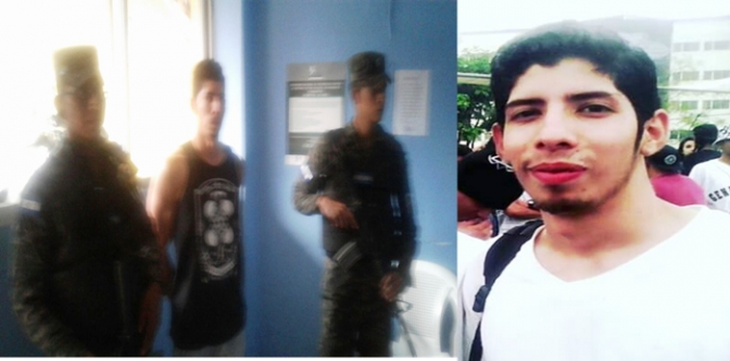 A la izquierda Christian Trigueros es custodiado en la Posta de El Manchén por policías. A la derecha foto del joven.