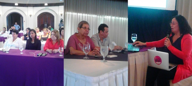 Mujeres que estuvieron en la presentación , Gladys Lanza-VP, Angel Sorto- Medicusmundi y la investigadora Jessica Sánchez