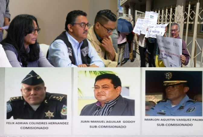 Arriba foto de la derecha: una protesta condenando la impunidad en que se mueven los oficiales de policía que torturaron a defensores de derechos humanos.