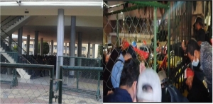 La foto de la izquierda muestra como se mantuvo militarizado el Congreso Nacional por más de una década y la foto de la derecha es cuando militares, policías y militantes de LIBRE procede  a desmantelar las vallas.