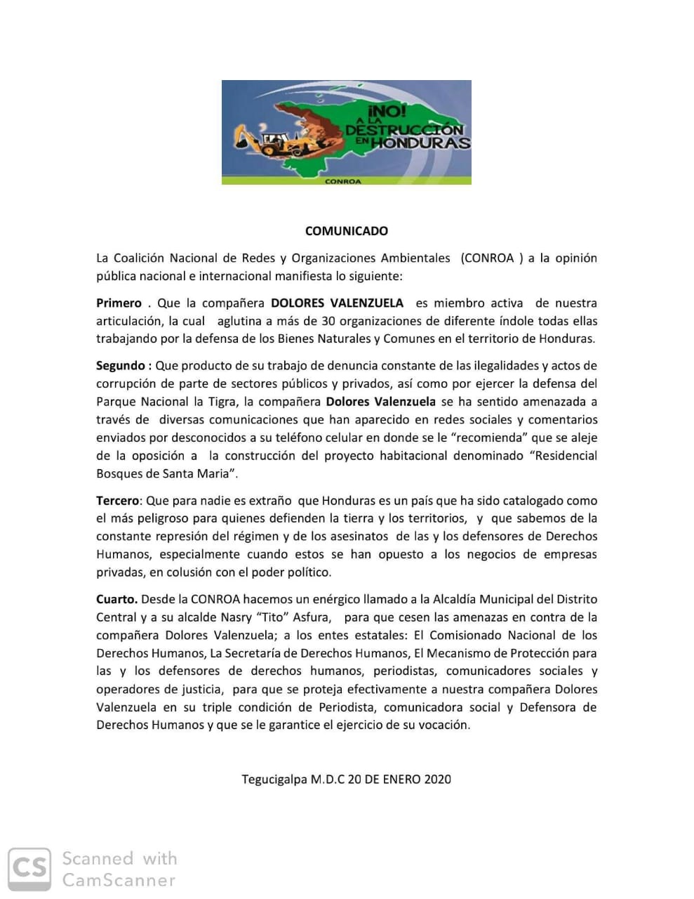 comunicado CONROA Dolores