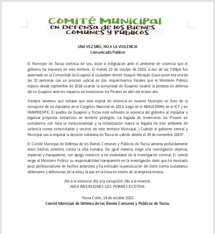 comunicado comite bienes comunes