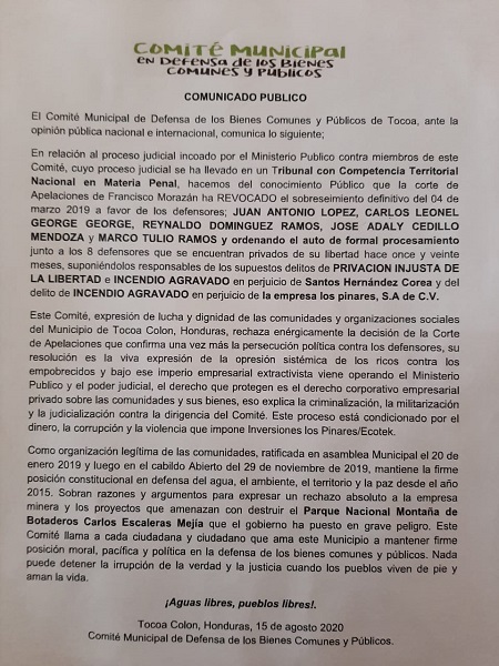 comunicado de comite por falle apelaciones