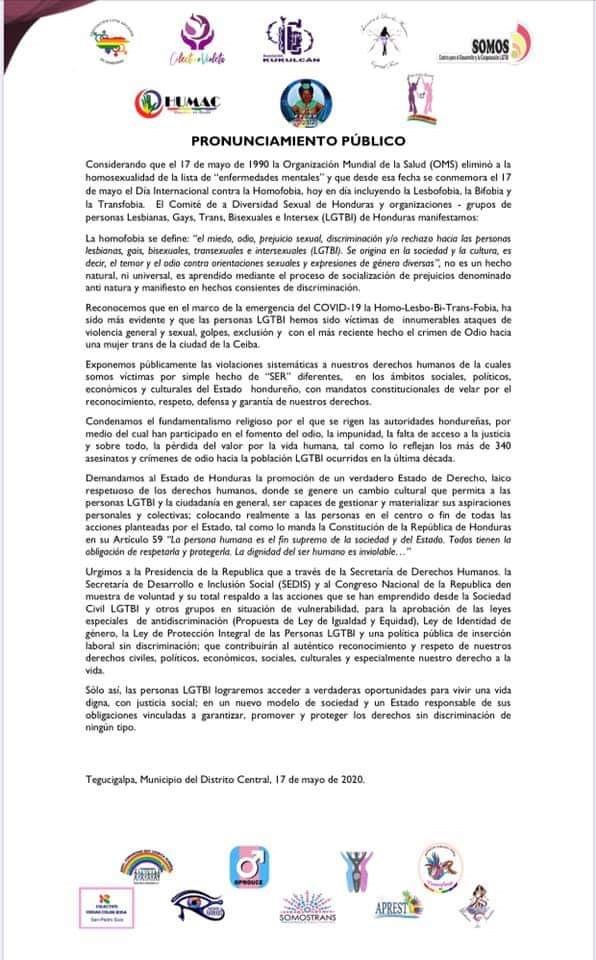 comunicado dia de la homofobia