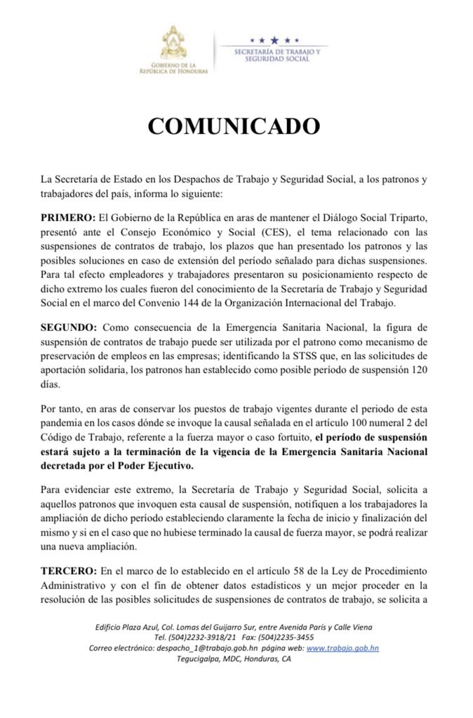comunicado secretaria de trabajo
