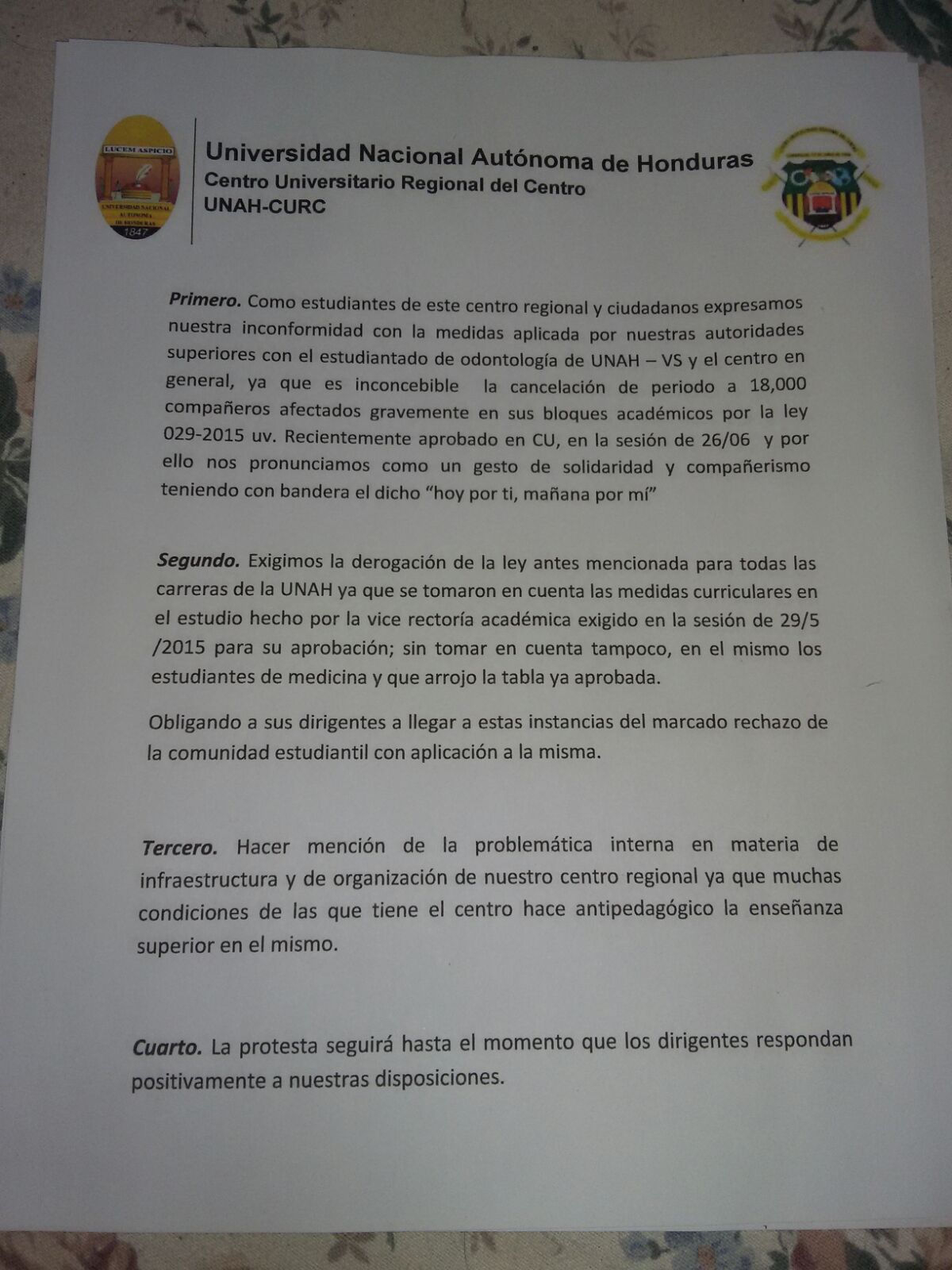 comunicado unah comayagua