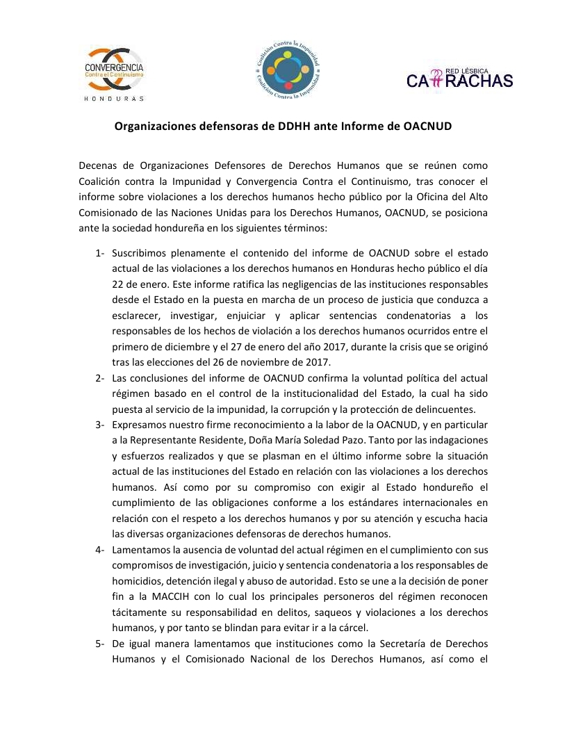 comunicado 1 coalicion respaldo OACNUDH