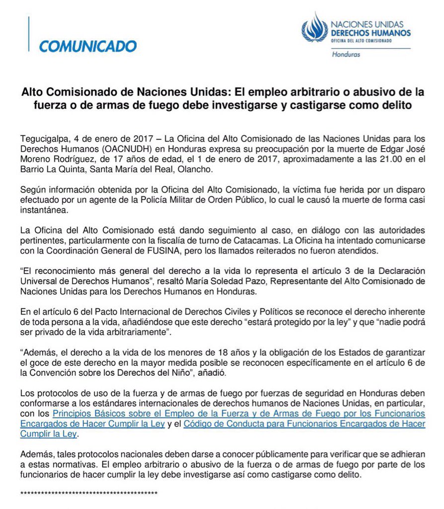 comunicado alto comisionado enero 2017