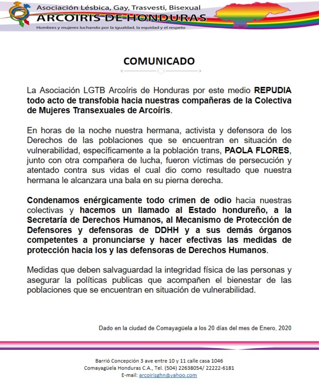 comunicado arcoiris