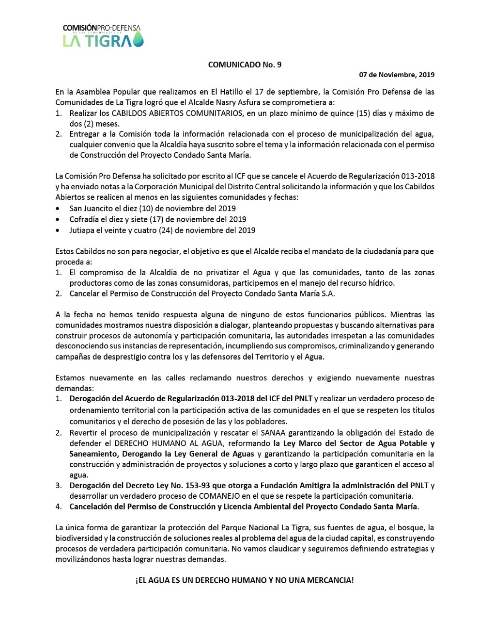 comunicado la tigra