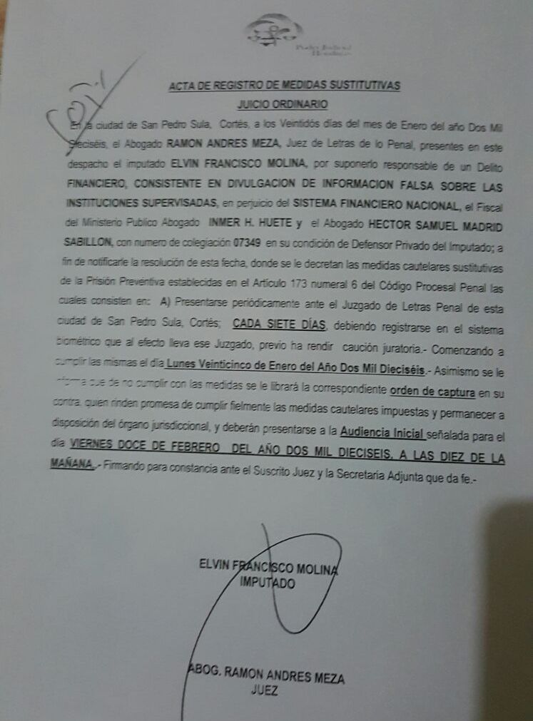 medidas sustitutivas Elvin Molina