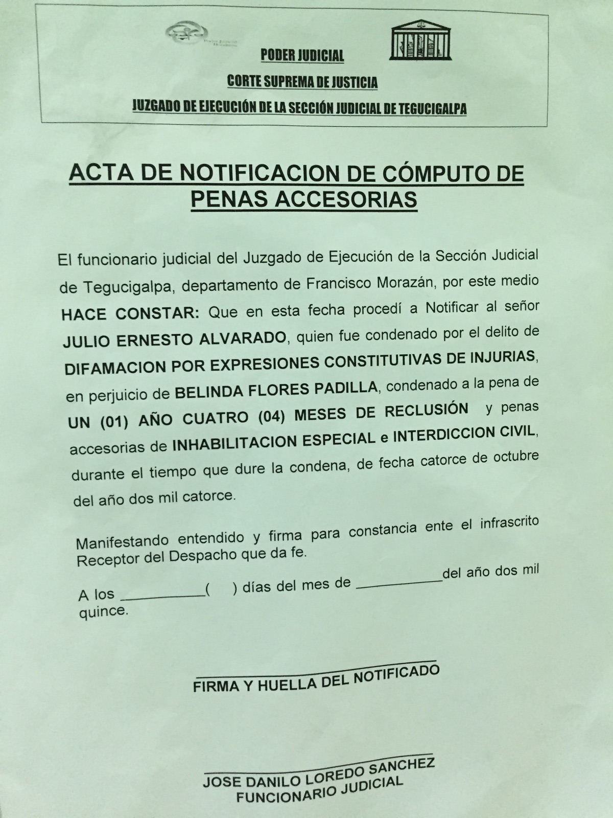 notificacion a JEA