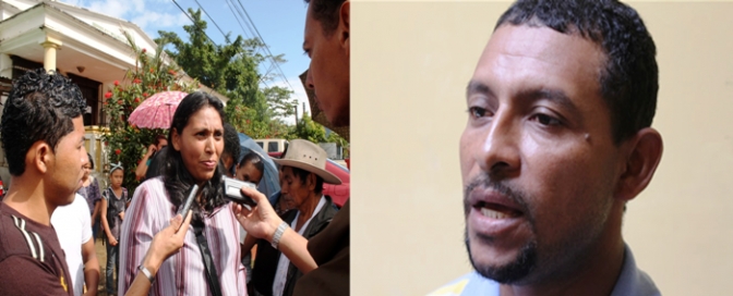 Irma Lemus(izquierda) entrevistada por Radio Progreso en el 2014 cuando salía de un juicio incoado en su contra, y Rigoberto Durán
