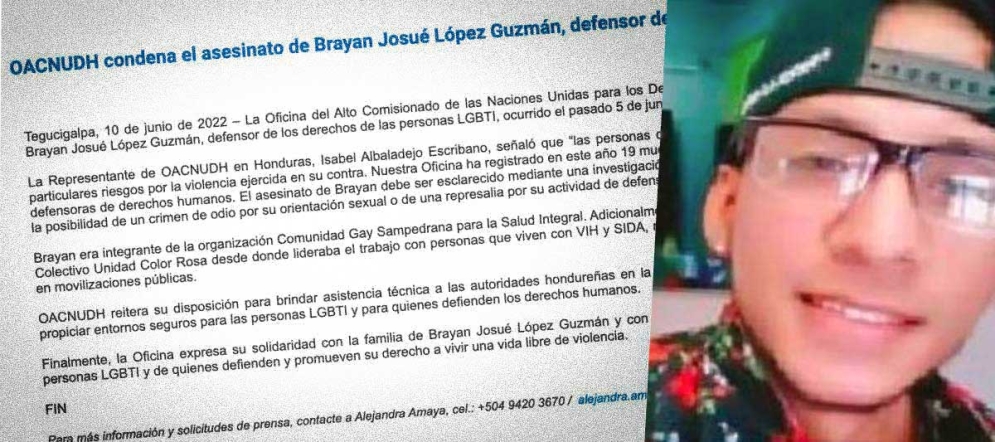 OACNUDH condena el asesinato de Brayan Josué López Guzmán, defensor de los derechos humanos de las personas LGBTI