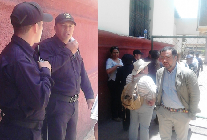 El guardia que está de  frente es quien irrespetó a Omar Gómez (foto de la derecha), de la Oficina del Alto Comisionado de DDHH en Honduras