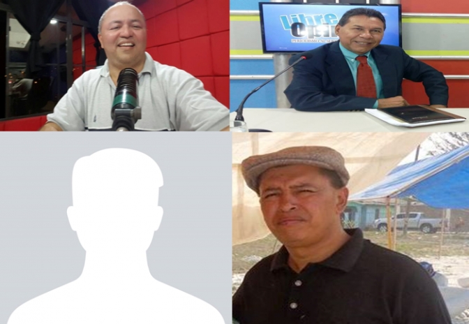 Las imágenes no estaban en el comunicado de RSF, son edición de pasosdeanimalgrande.com.- Fotos arriba: Periodistas Ariel D´Vicente y Anselmo Rubio. Fotos Abajo: Leonel Juárez hasta la foto ha retirado de su perfil de facebook , foto con rostro es la de Walter Ulloa